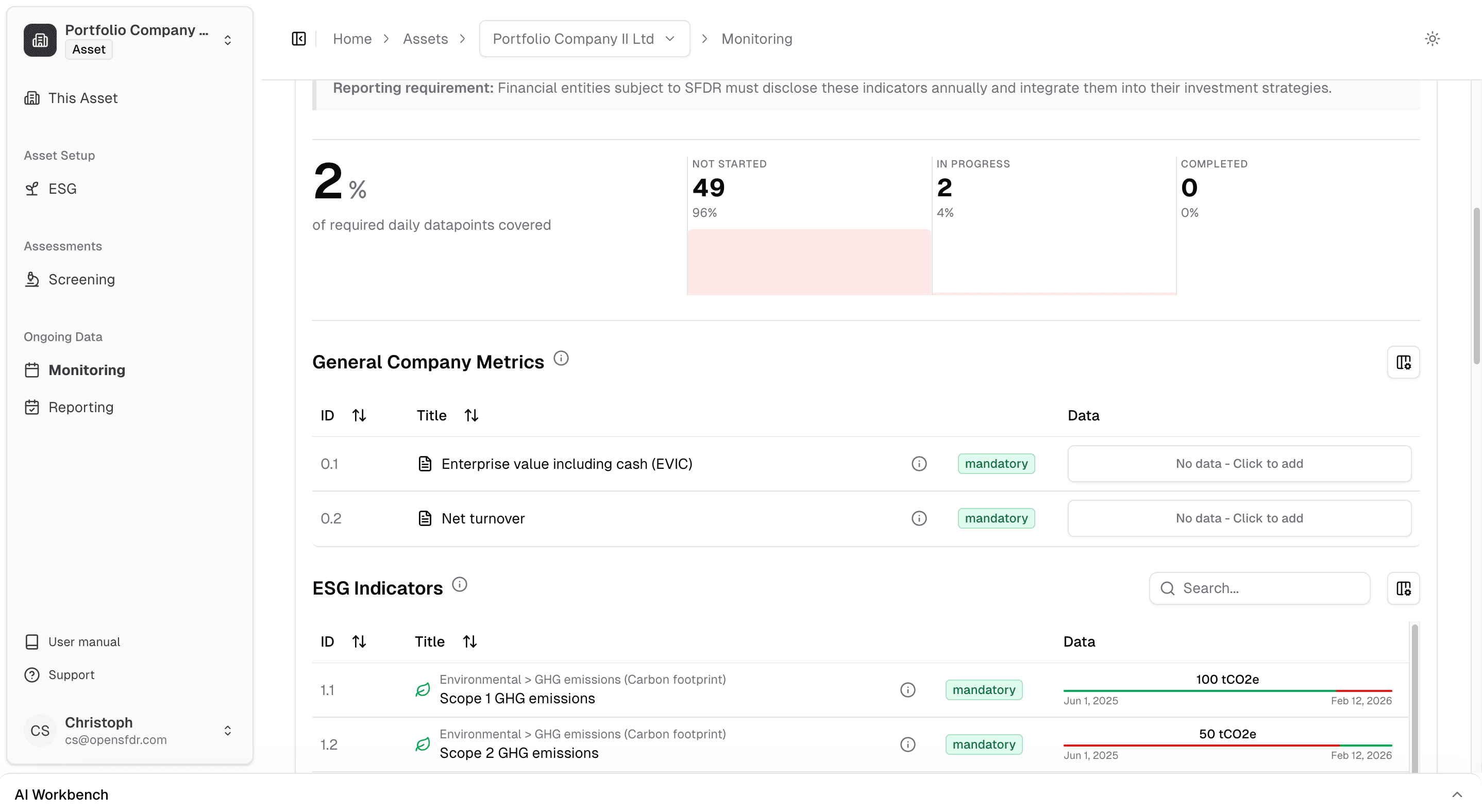 Monitoring data status with coverage highlighting