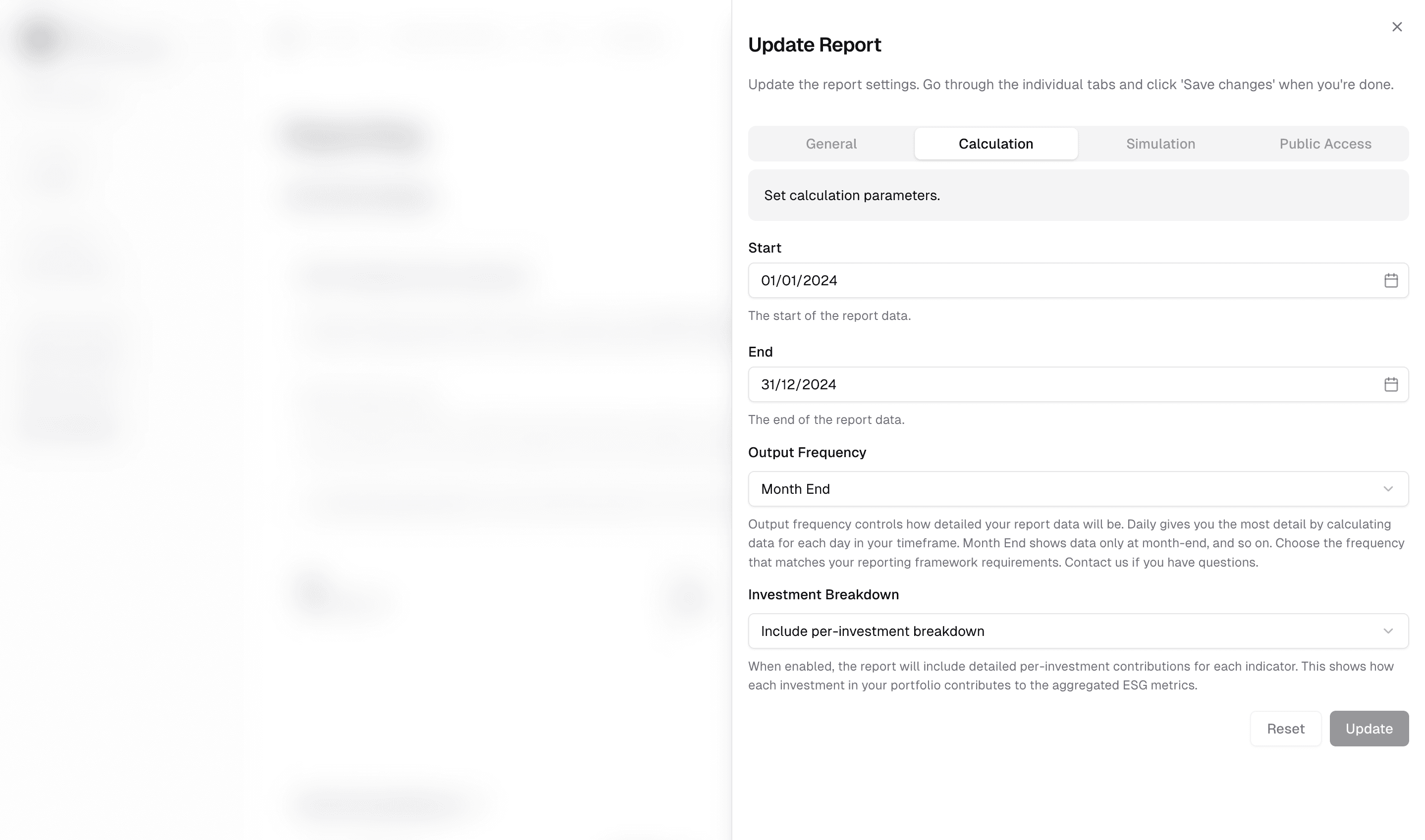 Monitoring report settings