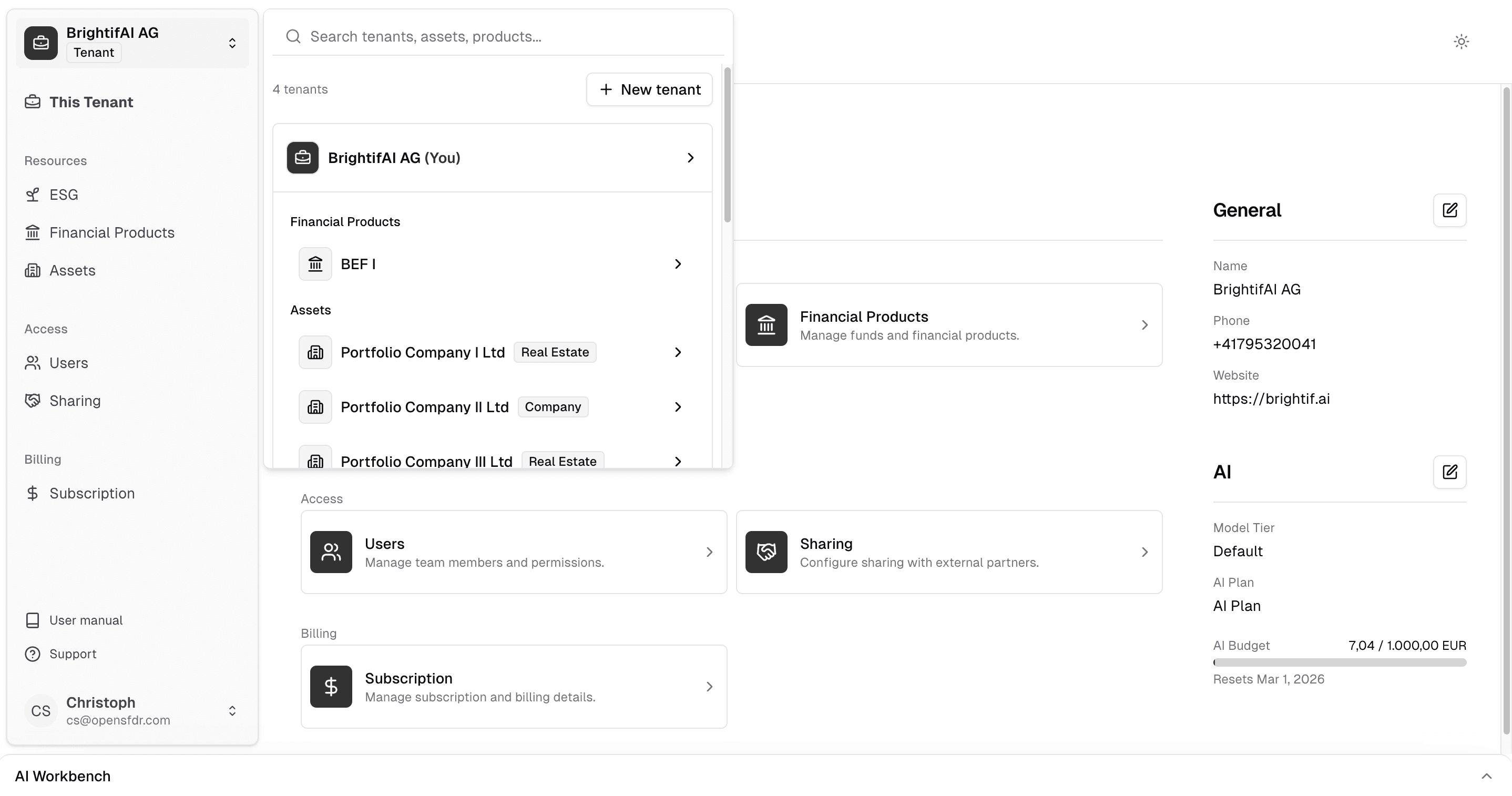 The object switcher in the sidebar