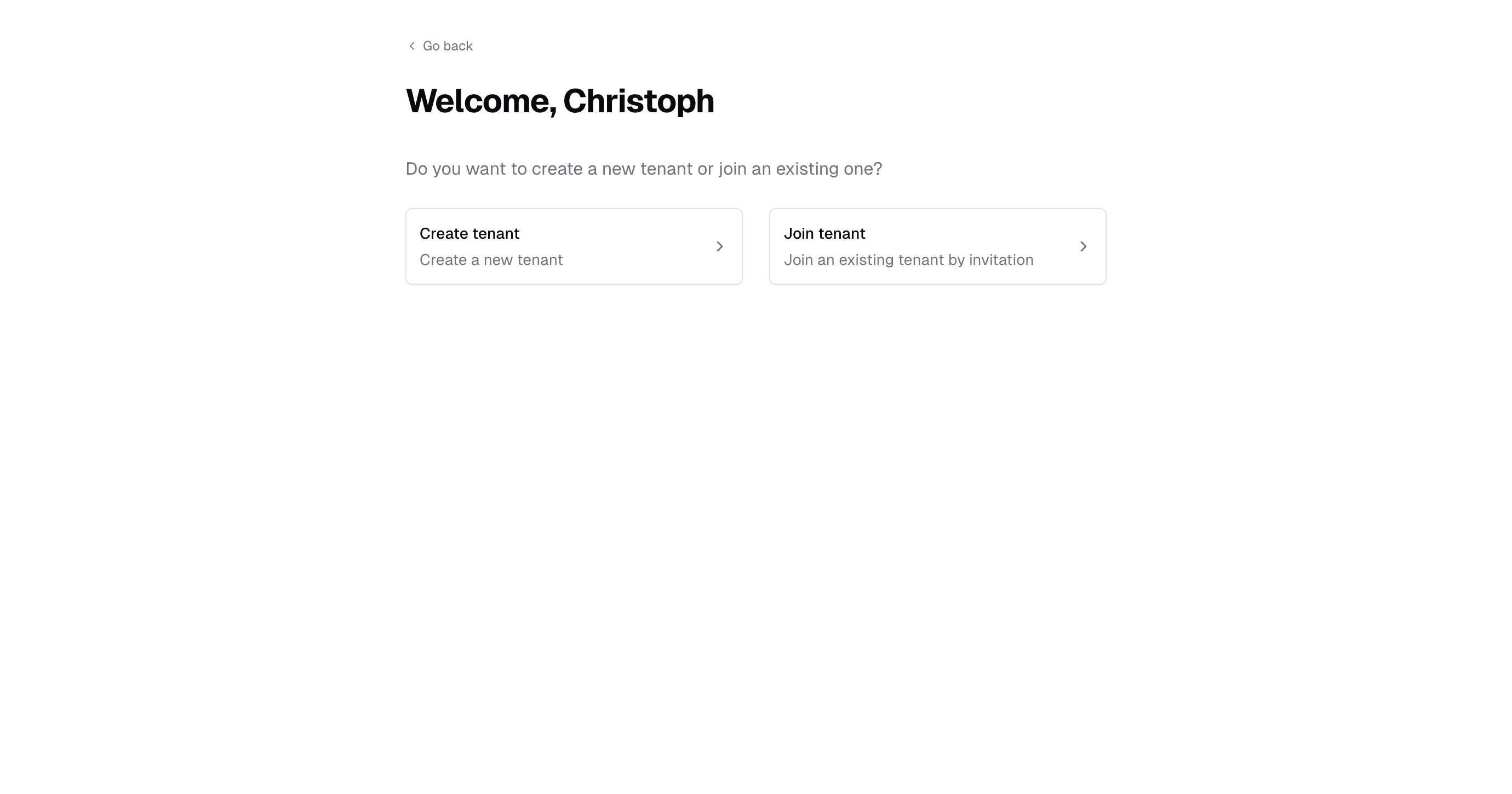 The onboarding page