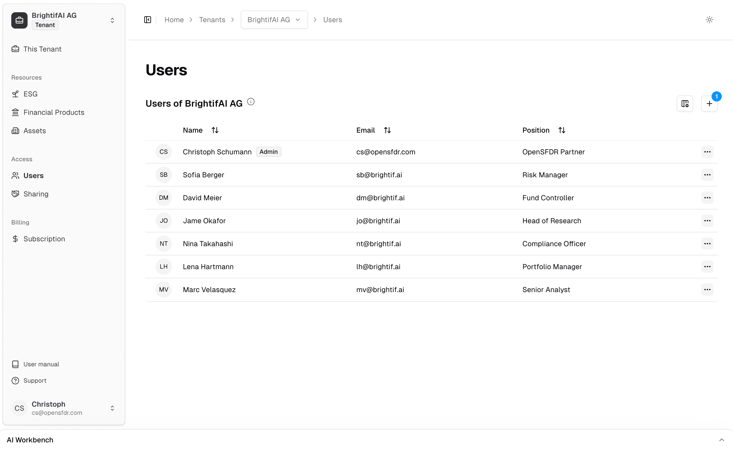 The Users section